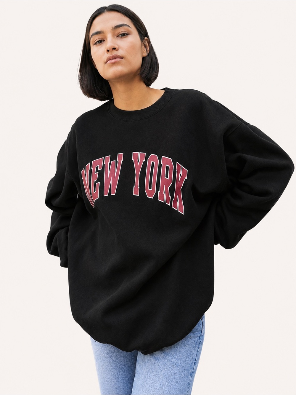 John Galt by Brandy Melville New York Graphic Crewneck Sweatshirt - Black - Picture 1 of 9